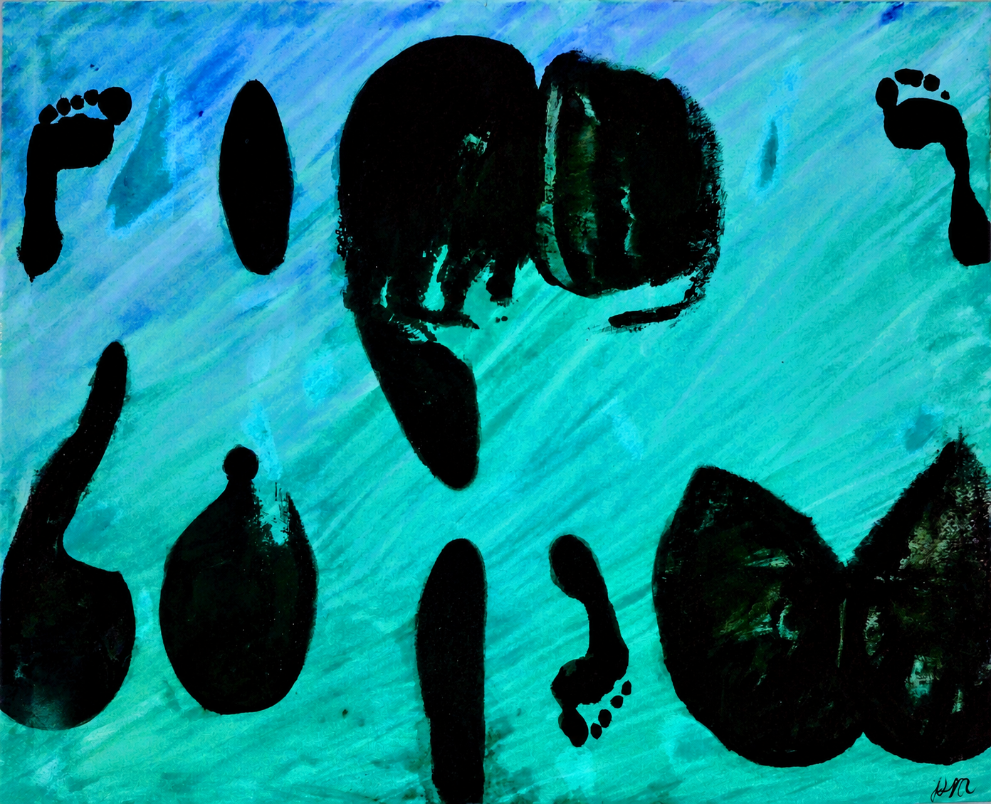 Cake by the Ocean — blue and turquoise body-impression painting