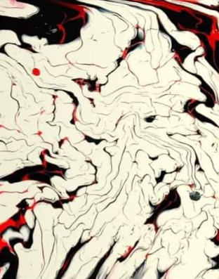 Ivory, black and red fluid marbling
