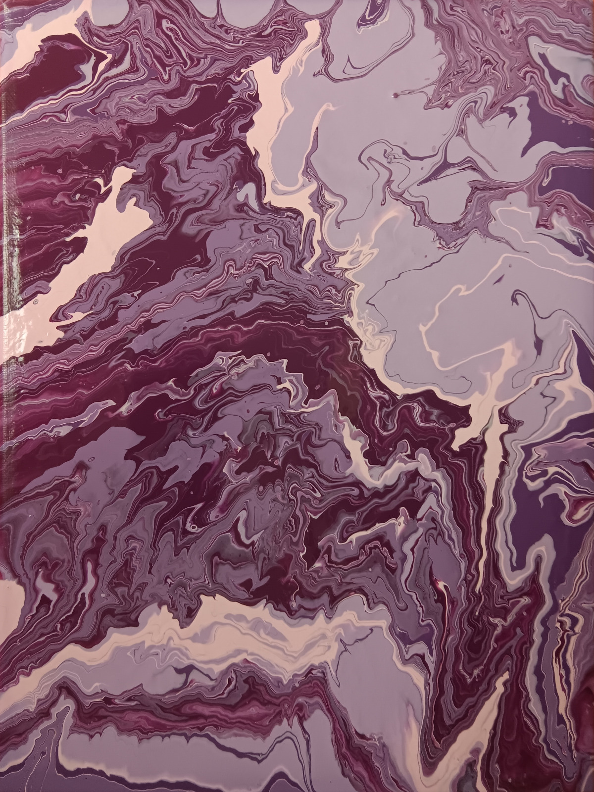 Lavender, plum and cream marbling across a rectangular canvas