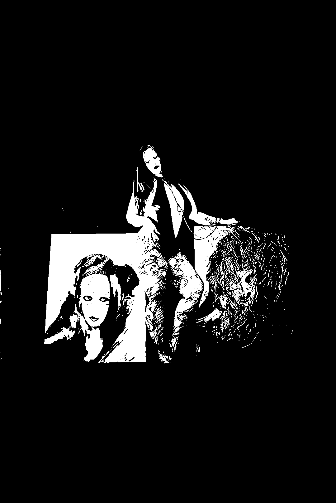 Threshold composition of the artist alongside two portraits of herself