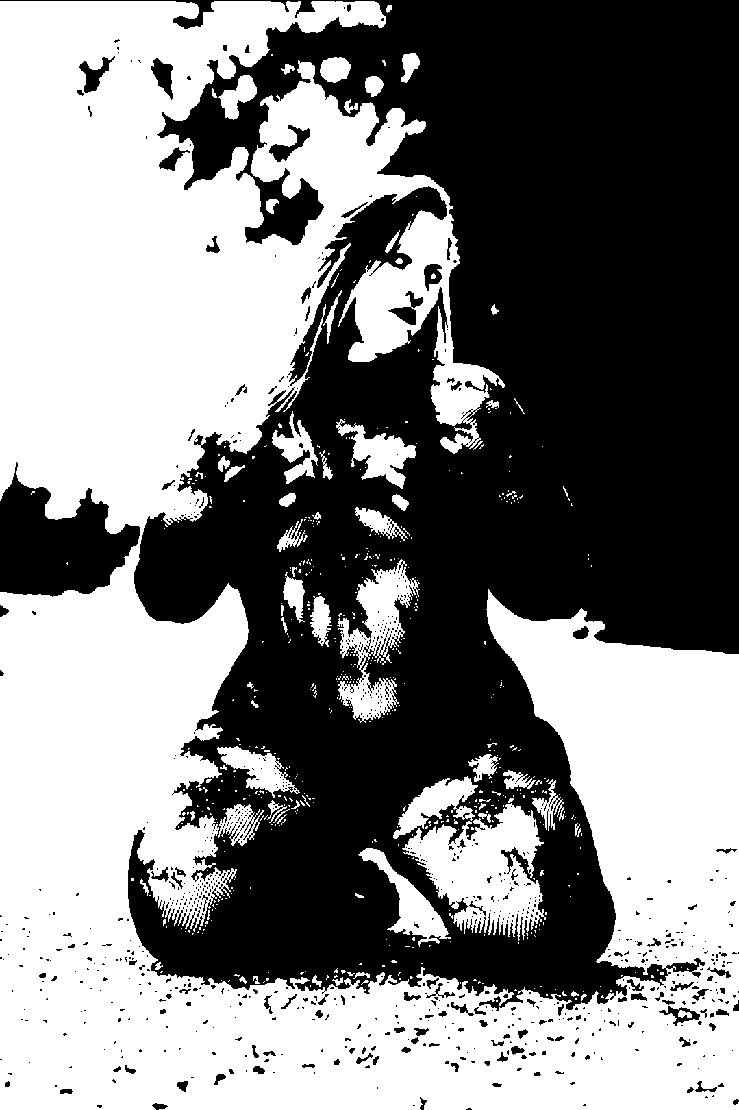 Kneeling figure in bright outdoor light