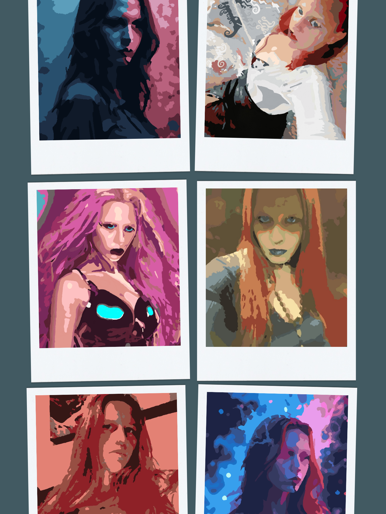 Grid of six color-transformed portraits of Starrgazzee